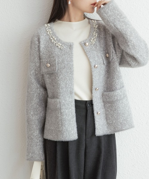 MAISON DE THERESE(メゾン ド テレーズ)の「エコパール&エコストーン ニットカーディガン(カーディガン/ボレロ・レディース・グレー/ブラウン/ダークグレー・FREE)」の8枚目の写真