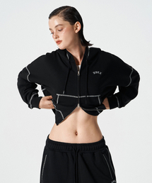 HDEX（エイチデックス）の「ウィメンズコントラストステッチフードパーカージップアップ (ブラック)（パーカー）」