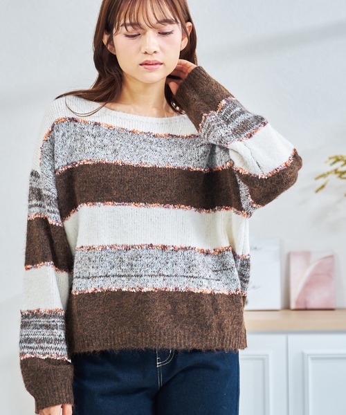 MISCH MASCH(ミッシュマッシュ)の「ZOZO限定 ジャガード配色ボーダーニット(ニット/セーター・レディース・グレー/ブラウン・フリ-)」の4枚目の写真