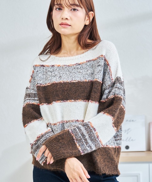 MISCH MASCH(ミッシュマッシュ)の「ZOZO限定 ジャガード配色ボーダーニット(ニット/セーター・レディース・グレー/ブラウン・フリ-)」の3枚目の写真