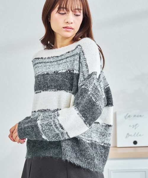 MISCH MASCH(ミッシュマッシュ)の「ZOZO限定 ジャガード配色ボーダーニット(ニット/セーター・レディース・グレー/ブラウン・フリ-)」の6枚目の写真