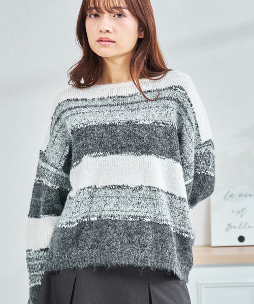 MISCH MASCH(ミッシュマッシュ)の「ZOZO限定 ジャガード配色ボーダーニット(ニット/セーター・レディース・グレー/ブラウン・フリ-)」の9枚目の写真