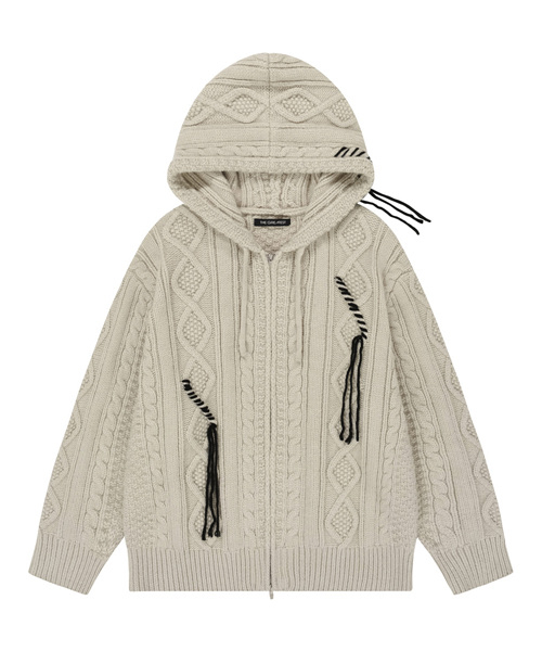 THE GREATEST(ザ グレイテスト)の「Cable Knit Hood Zip-up Beige(パーカー・レディース・その他・FREE)」の1枚目の写真