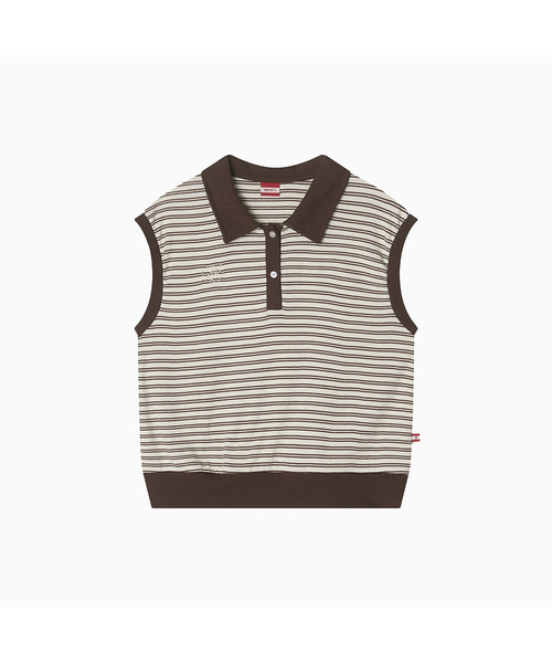Color Combination Stripe Sleeveless_Brown