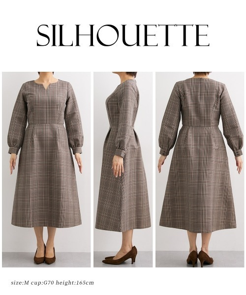 大きい胸専用】スタイルアップチェックフレアワンピース（ポケット付