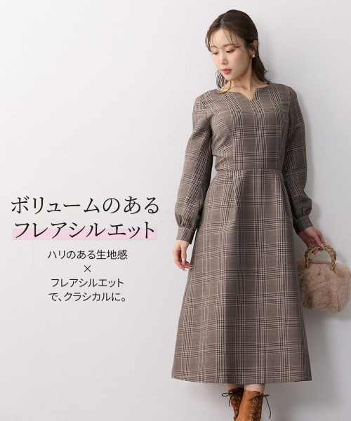 Nissen glamor(ニッセングラマー)の「【大きい胸専用】スタイルアップチェックフレアワンピース(ポケット付)(ワンピース・レディース・グレー/ブラウン・M/L/LL)」の12枚目の写真