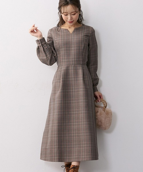 Nissen glamor(ニッセングラマー)の「【大きい胸専用】スタイルアップチェックフレアワンピース(ポケット付)(ワンピース・レディース・グレー/ブラウン・M/L/LL)」の21枚目の写真