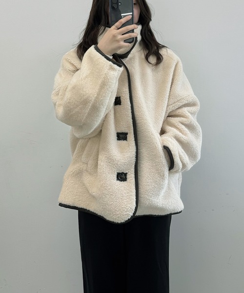 Dita Muaj.(ディータムアージュ)の「ボアパイピングスタンドジャケット(その他アウター・レディース・ブラック/アイボリー・FREE)」の5枚目の写真