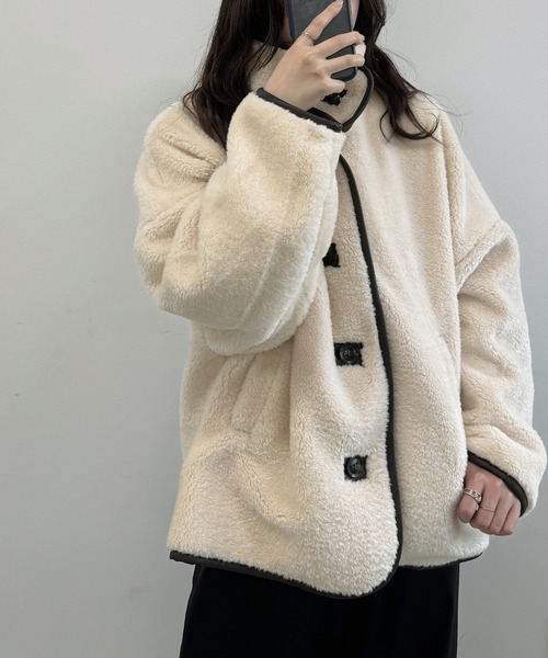Dita Muaj.(ディータムアージュ)の「ボアパイピングスタンドジャケット(その他アウター・レディース・ブラック/アイボリー・FREE)」の9枚目の写真