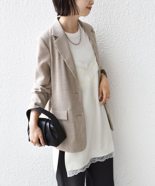 SHIPS（シップス）の「〈洗濯機可能〉ダル サテン レース スリット キャミソール（キャミソール・レディース・オフホワイト/ライトグリーン・ONE SIZE）」の11枚目の写真