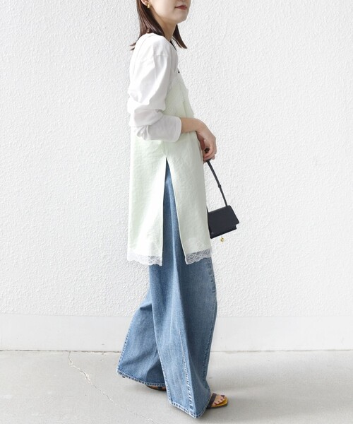 SHIPS（シップス）の「〈洗濯機可能〉ダル サテン レース スリット キャミソール（キャミソール・レディース・オフホワイト/ライトグリーン・ONE SIZE）」の15枚目の写真