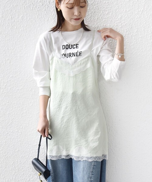 SHIPS（シップス）の「〈洗濯機可能〉ダル サテン レース スリット キャミソール（キャミソール・レディース・オフホワイト/ライトグリーン・ONE SIZE）」の16枚目の写真