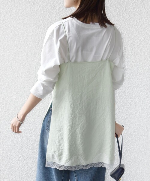 SHIPS（シップス）の「〈洗濯機可能〉ダル サテン レース スリット キャミソール（キャミソール・レディース・オフホワイト/ライトグリーン・ONE SIZE）」の17枚目の写真