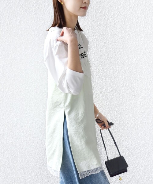 SHIPS（シップス）の「〈洗濯機可能〉ダル サテン レース スリット キャミソール（キャミソール・レディース・オフホワイト/ライトグリーン・ONE SIZE）」の18枚目の写真