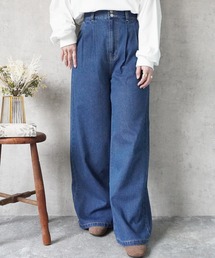 ハイウエストデニムタックワイドパンツ