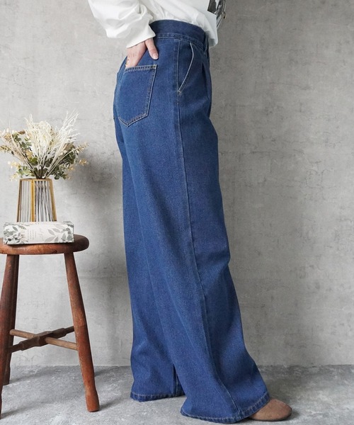SELECT LEVERY（セレクトリベリー）の「ハイウエストデニムタックワイドパンツ（デニムパンツ・レディース・ネイビー/ブルー/ワンウォッシュ・X-LARGE/LARGE/MEDIUM/SMALL）」の6枚目の写真