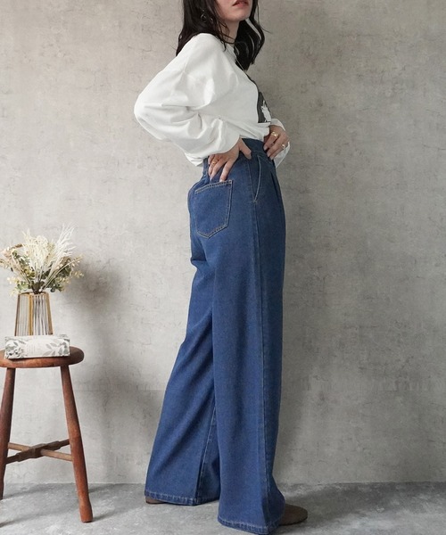 SELECT LEVERY（セレクトリベリー）の「ハイウエストデニムタックワイドパンツ（デニムパンツ・レディース・ネイビー/ブルー/ワンウォッシュ・X-LARGE/LARGE/MEDIUM/SMALL）」の7枚目の写真