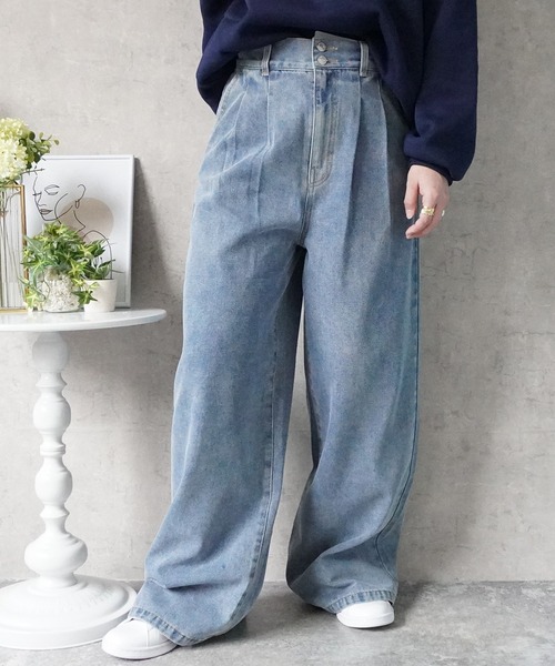 SELECT LEVERY（セレクトリベリー）の「ハイウエストデニムタックワイドパンツ（デニムパンツ・レディース・ネイビー/ブルー/ワンウォッシュ・X-LARGE/LARGE/MEDIUM/SMALL）」の9枚目の写真