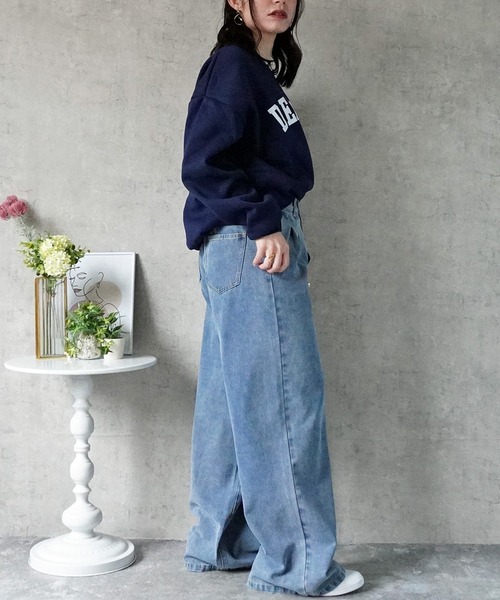 SELECT LEVERY（セレクトリベリー）の「ハイウエストデニムタックワイドパンツ（デニムパンツ・レディース・ネイビー/ブルー/ワンウォッシュ・X-LARGE/LARGE/MEDIUM/SMALL）」の12枚目の写真