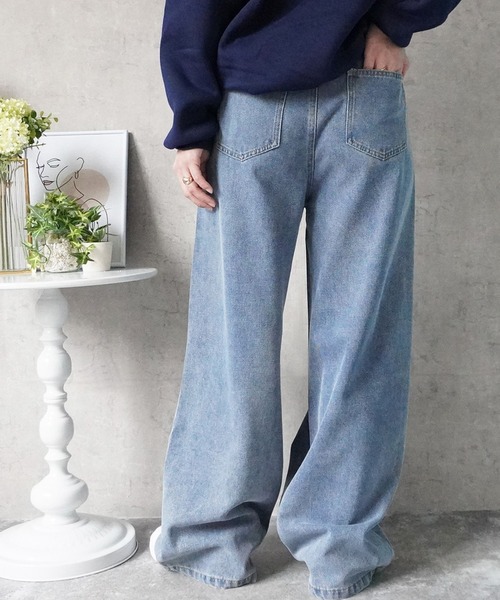 SELECT LEVERY（セレクトリベリー）の「ハイウエストデニムタックワイドパンツ（デニムパンツ・レディース・ネイビー/ブルー/ワンウォッシュ・X-LARGE/LARGE/MEDIUM/SMALL）」の13枚目の写真