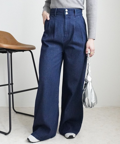 SELECT LEVERY（セレクトリベリー）の「ハイウエストデニムタックワイドパンツ（デニムパンツ・レディース・ネイビー/ブルー/ワンウォッシュ・X-LARGE/LARGE/MEDIUM/SMALL）」の14枚目の写真
