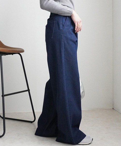 SELECT LEVERY（セレクトリベリー）の「ハイウエストデニムタックワイドパンツ（デニムパンツ・レディース・ネイビー/ブルー/ワンウォッシュ・X-LARGE/LARGE/MEDIUM/SMALL）」の16枚目の写真