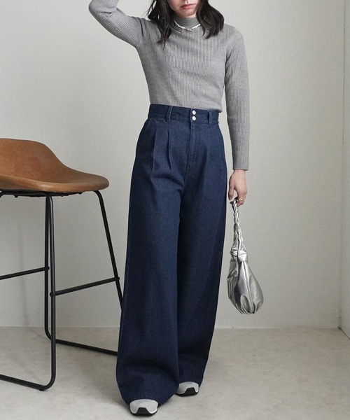 SELECT LEVERY（セレクトリベリー）の「ハイウエストデニムタックワイドパンツ（デニムパンツ・レディース・ネイビー/ブルー/ワンウォッシュ・X-LARGE/LARGE/MEDIUM/SMALL）」の15枚目の写真