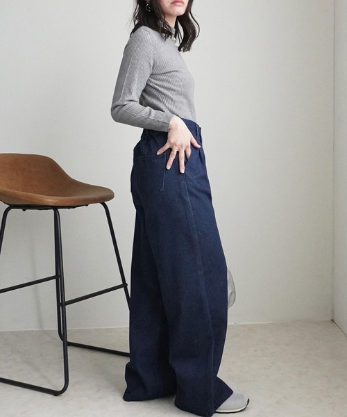 SELECT LEVERY（セレクトリベリー）の「ハイウエストデニムタックワイドパンツ（デニムパンツ・レディース・ネイビー/ブルー/ワンウォッシュ・X-LARGE/LARGE/MEDIUM/SMALL）」の17枚目の写真