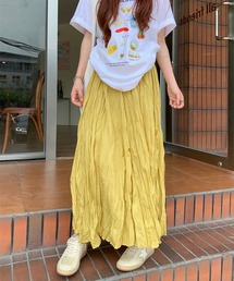 シワ加工ウエストゴムロングスカート