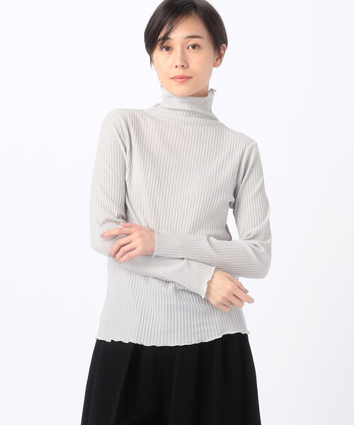 Gabardine K.T(ギャバジンケーティー)の「【前後2WAY】シアーストライプジャージー シアーストライプカットソー(Tシャツ/カットソー・レディース・ライトグレー/サックスブルー・11号/9号)」の2枚目の写真