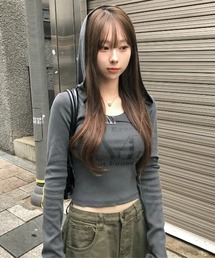 【日本未発売/WEB限定】MUCENT(ムセント)/クロップド丈 メタルロゴ フード レイヤード ボレロ/OPEL METAL LOGO HOOD BOLERO