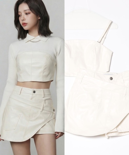 DURAS（デュラス）の「ビスチェ+2WAYフェイクレザーショートパンツ（その他パンツ・レディース・ホワイト/ブラック・M-L/S-M）」の2枚目の写真