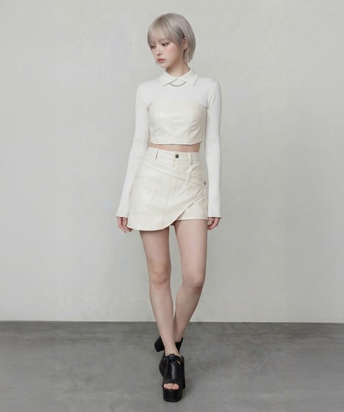 DURAS（デュラス）の「ビスチェ+2WAYフェイクレザーショートパンツ（その他パンツ・レディース・ホワイト/ブラック・M-L/S-M）」の14枚目の写真