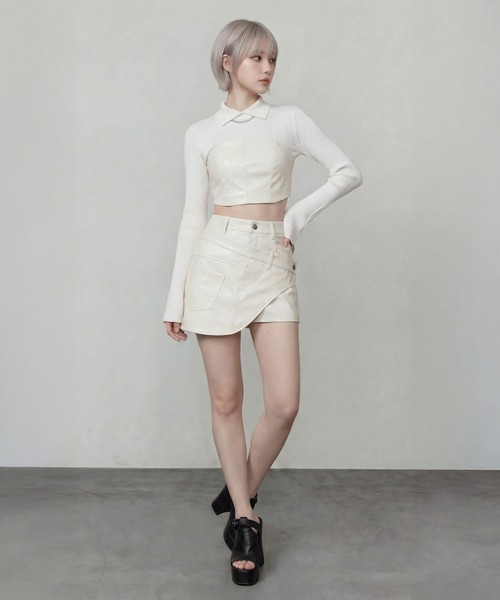 DURAS（デュラス）の「ビスチェ+2WAYフェイクレザーショートパンツ（その他パンツ・レディース・ホワイト/ブラック・M-L/S-M）」の13枚目の写真