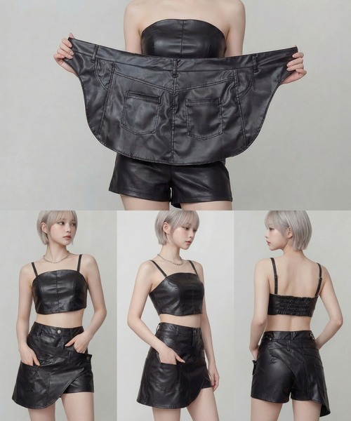 DURAS（デュラス）の「ビスチェ+2WAYフェイクレザーショートパンツ（その他パンツ・レディース・ホワイト/ブラック・M-L/S-M）」の12枚目の写真