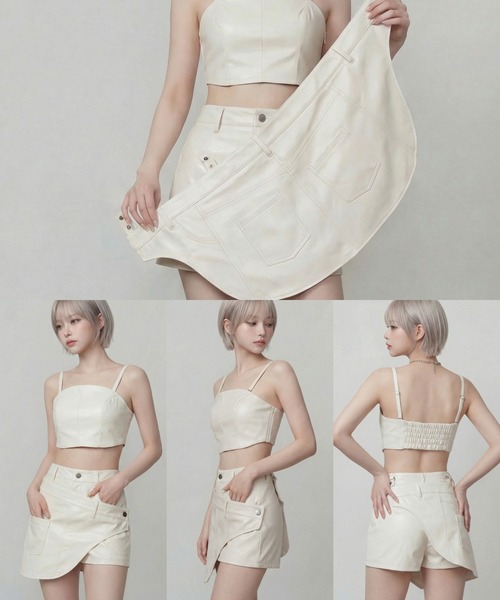 DURAS（デュラス）の「ビスチェ+2WAYフェイクレザーショートパンツ（その他パンツ・レディース・ホワイト/ブラック・M-L/S-M）」の11枚目の写真