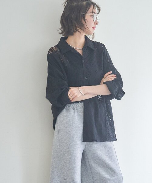 Remind me and forever(リマインドミーアンドフォーエバー)の「【nane】【India series】パッチワークレースブラウス(シャツ/ブラウス・レディース・ブラック/オフホワイト・FREE)」の2枚目の写真