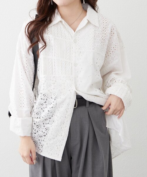 Remind me and forever(リマインドミーアンドフォーエバー)の「【nane】【India series】パッチワークレースブラウス(シャツ/ブラウス・レディース・ブラック/オフホワイト・FREE)」の15枚目の写真