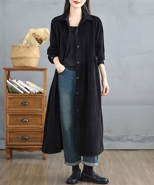 Doux Belle(ドゥーベル)の「コーデュロイシャツワンピース(シャツワンピース・レディース・ワインレッド/ダークグリーン/ブラウン/ブラック・X-LARGE/MEDIUM/LARGE)」の1枚目の写真