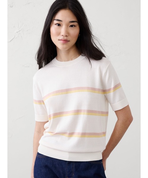 BANANA REPUBLIC FACTORY STORE（バナナリパブリック ファクトリーストア）の「BANANA REPUBLIC FACTORY STORE　　ストライプ フォーエバー ショートスリーブセーター（ニット/セーター・レディース・ブラック/ホワイト系その他・M/S/XS/L）」の2枚目の写真