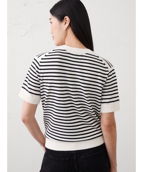 BANANA REPUBLIC FACTORY STORE（バナナリパブリック ファクトリーストア）の「BANANA REPUBLIC FACTORY STORE　　ストライプ フォーエバー ショートスリーブセーター（ニット/セーター・レディース・ブラック/ホワイト系その他・M/S/XS/L）」の4枚目の写真