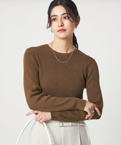 スリードッツ ラメリブクルーネックニット カットソー 長袖 S 黒 three dots - スリードッツ ラメリブクルーネックニット カットソー