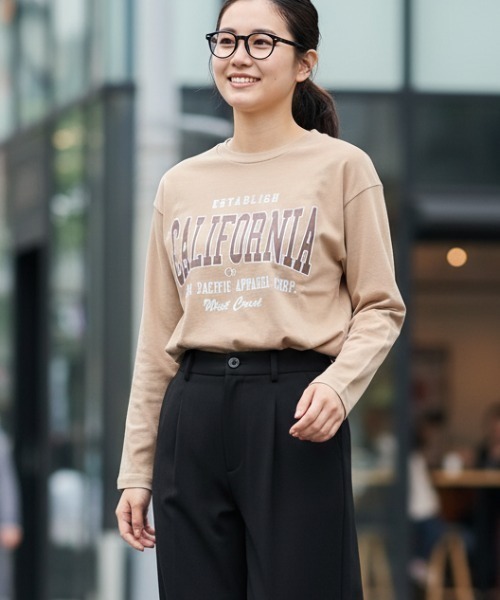 Ocean Pacific（オーシャンパシフィック）の「【OP/オーピー】レディース　ロゴ　長袖Tシャツ　ロングTシャツ（Tシャツ/カットソー・レディース・ベージュ/グリーン/ヘザーグレー・MEDIUM/LARGE）」の2枚目の写真