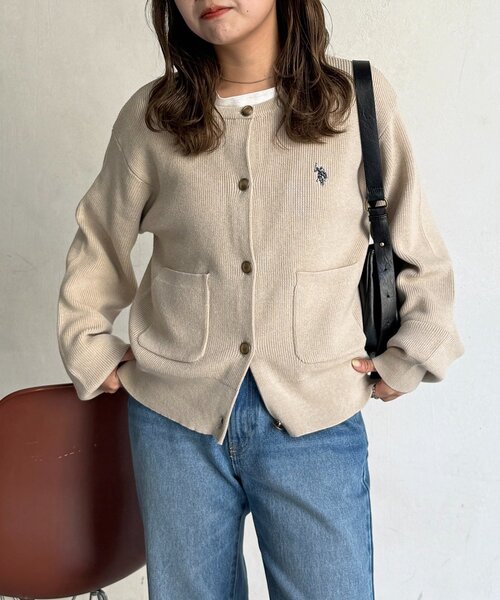 U.S. POLO ASSN.（ユーエスポロアッスン）の「【U.S. POLO ASSN.】畦編み金ボタンカーディガン（カーディガン/ボレロ・レディース・ピンク/ネイビー/アイボリー/グレー・FREE）」の2枚目の写真