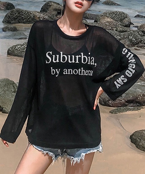 Riff(リフ)の「シアーロゴプリントロンT(Tシャツ/カットソー・レディース・アイボリー/ブラック・FREE)」の2枚目の写真