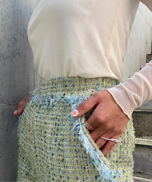 ENCLOSURE(エンクロージャー)の「【ENCLOSURE】Tweed fringe wide pants(その他パンツ・レディース・グリーン/ブラウン/ブルー・FREE)」の18枚目の写真