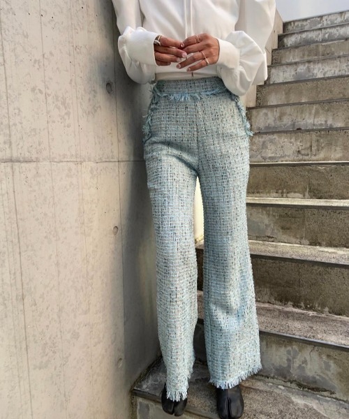 ENCLOSURE(エンクロージャー)の「【ENCLOSURE】Tweed fringe wide pants(その他パンツ・レディース・グリーン/ブラウン/ブルー・FREE)」の20枚目の写真