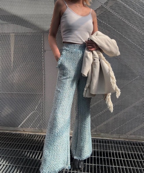 ENCLOSURE(エンクロージャー)の「【ENCLOSURE】Tweed fringe wide pants(その他パンツ・レディース・グリーン/ブラウン/ブルー・FREE)」の22枚目の写真