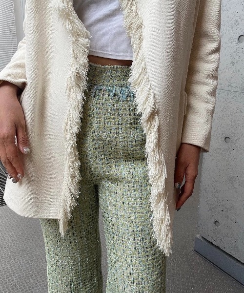 ENCLOSURE(エンクロージャー)の「【ENCLOSURE】Tweed fringe wide pants(その他パンツ・レディース・グリーン/ブラウン/ブルー・FREE)」の8枚目の写真