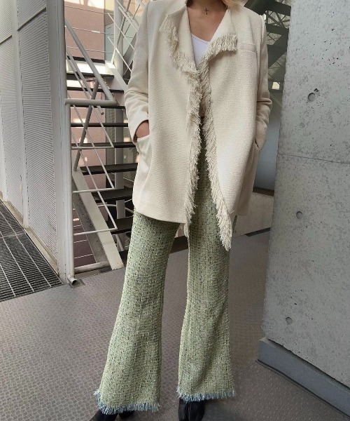 ENCLOSURE(エンクロージャー)の「【ENCLOSURE】Tweed fringe wide pants(その他パンツ・レディース・グリーン/ブラウン/ブルー・FREE)」の9枚目の写真